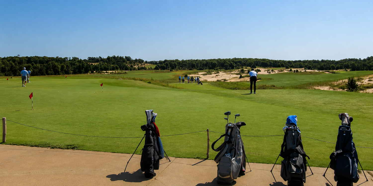 The Mammoth Dunes practice green overlooks the course, heightening the anticipation for your round.